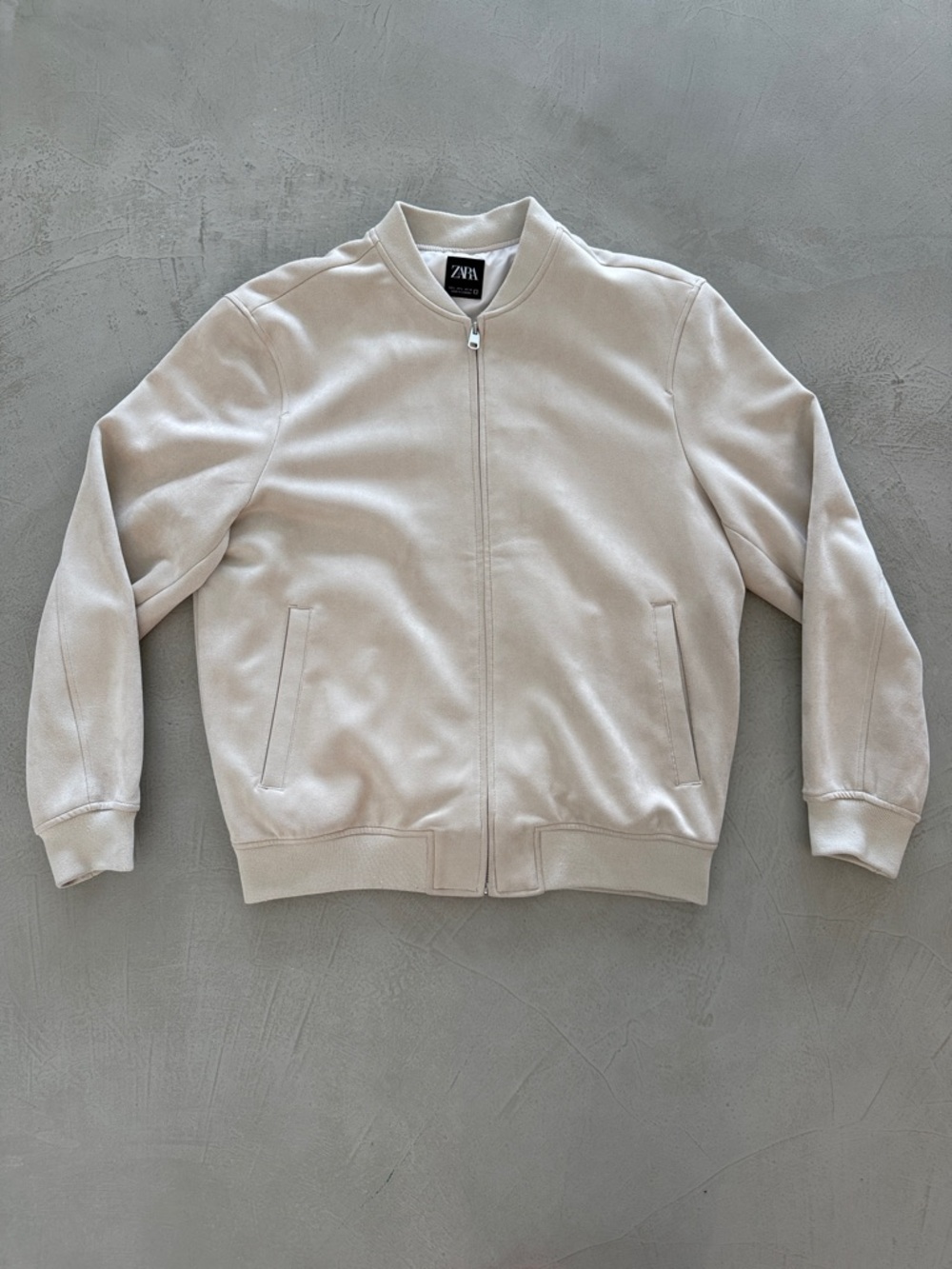 ZARA Cream Zip-Up Suede Bomber Jacket - Men's